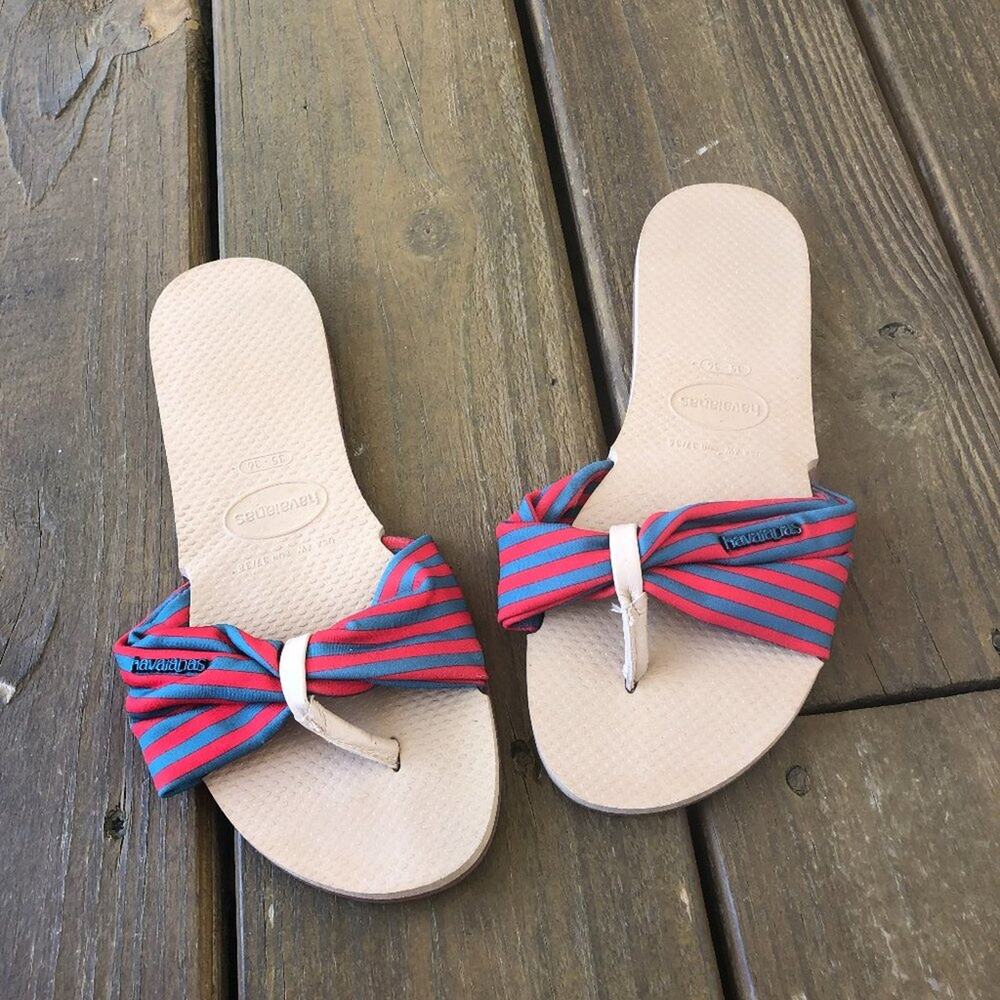 New Red and Blue Bow Ribbon Havaianas Sandals 6